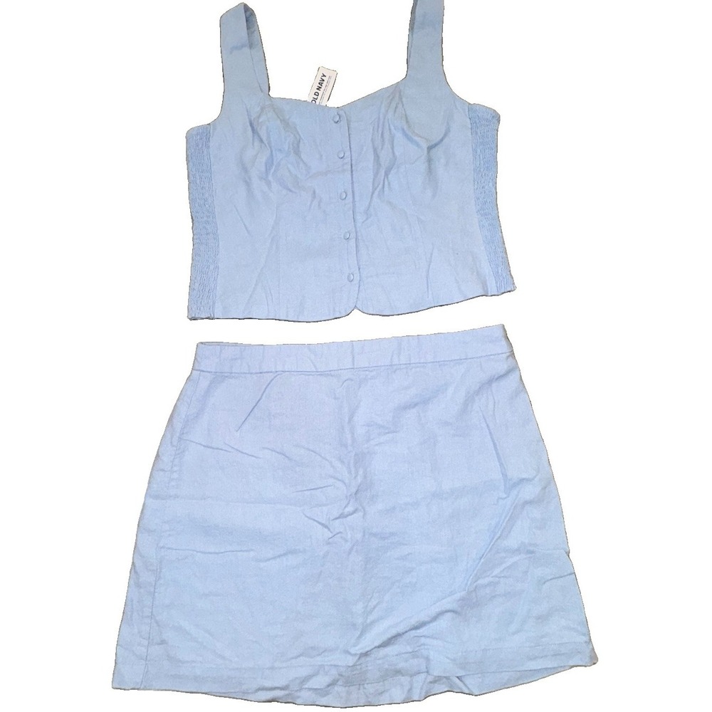 NWT Old Navy Two Piece Set Baby Blue Linen Blend Skirt & Top Sz Large